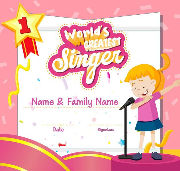 World greatest singer certificate template