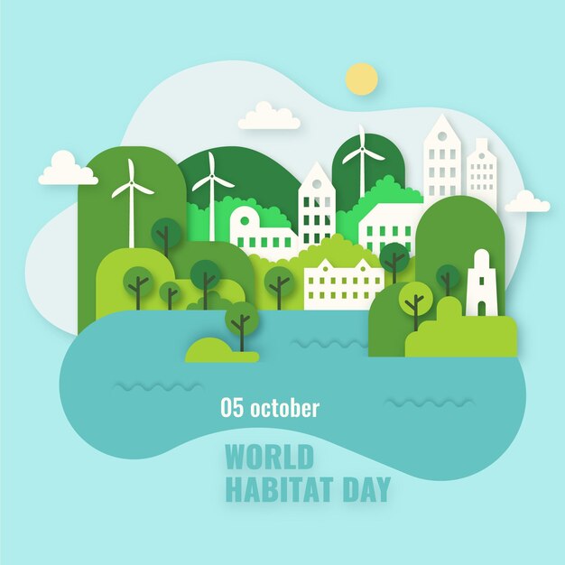 World habitat day concept in paper style