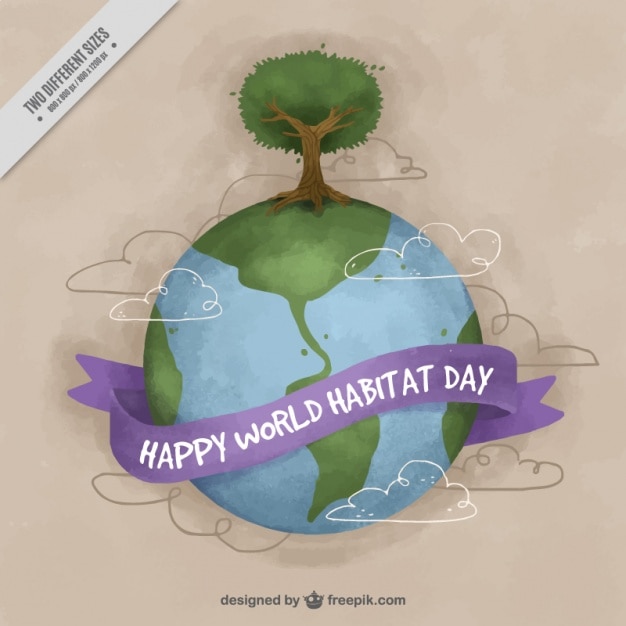 Free Vector world habitat day watercolor background of world with tree