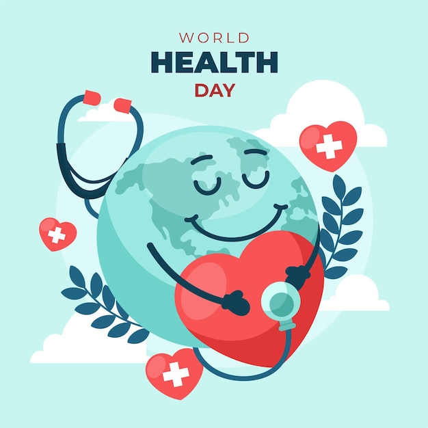 World health day illustration with heart and planet