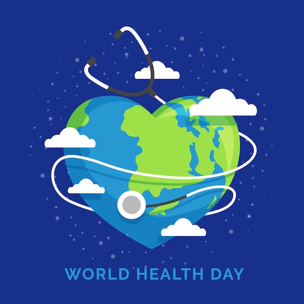 World health day with heart-shaped planet earth