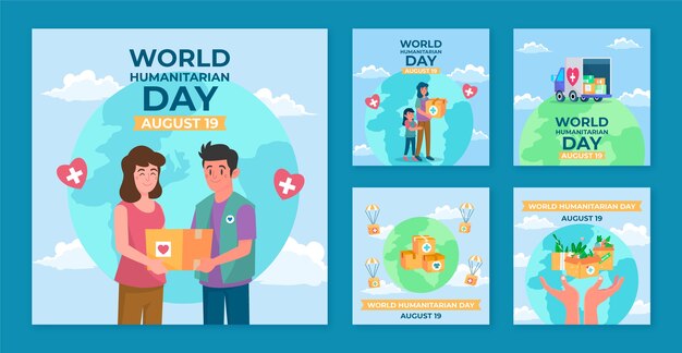 World humanitarian day hand drawn flat ig post collection