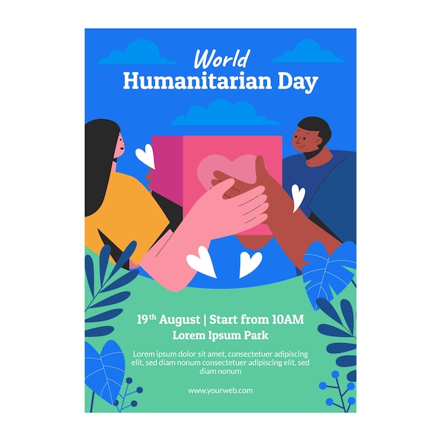 World humanitarian day hand drawn flat poster or flyer