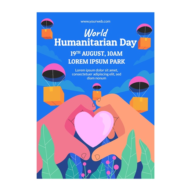 World humanitarian day hand drawn flat poster or flyer