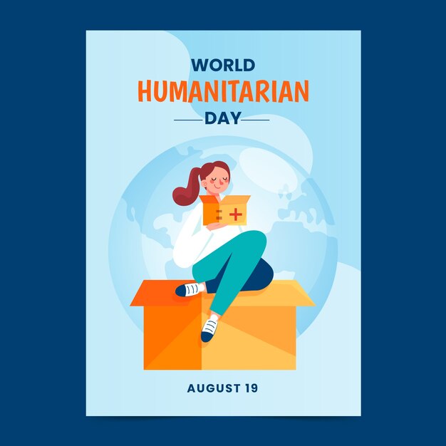 World humanitarian day hand drawn flat poster