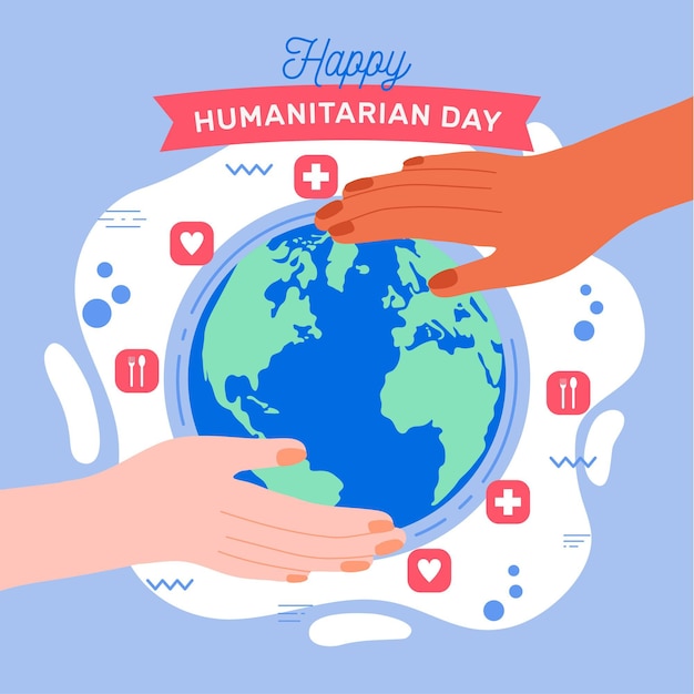 World humanitarian day with globe and hands