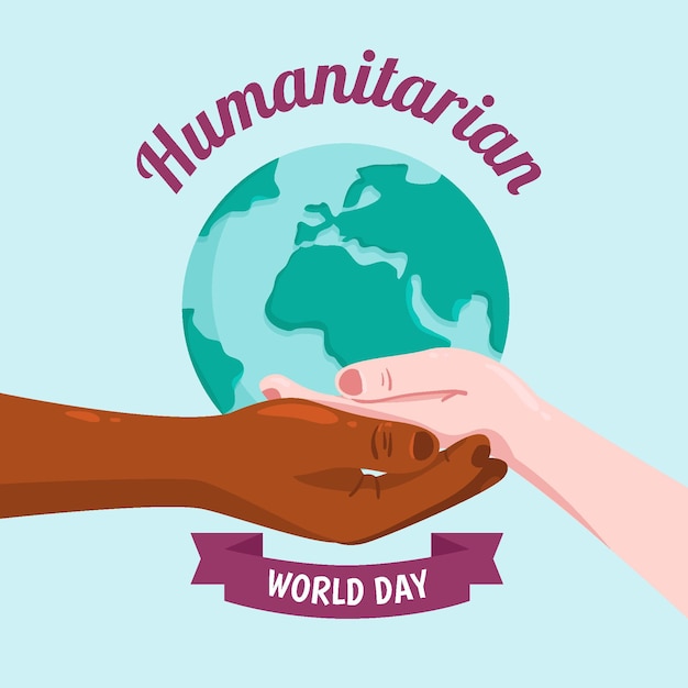 World humanitarian day with hands holding planet