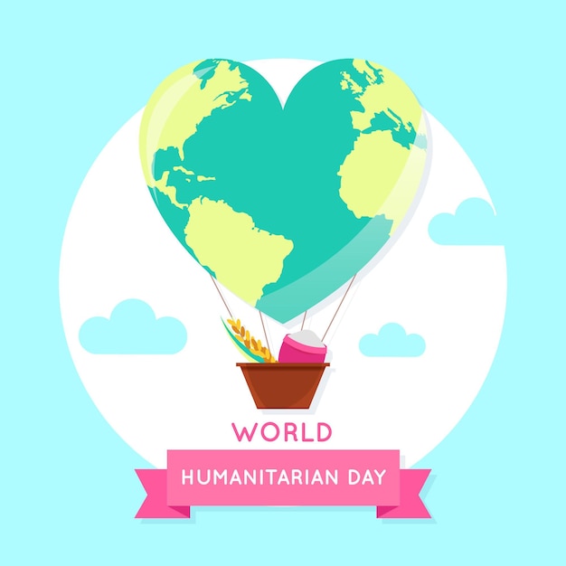 Free vector world humanitarian day with heart-shaped planet air balloon