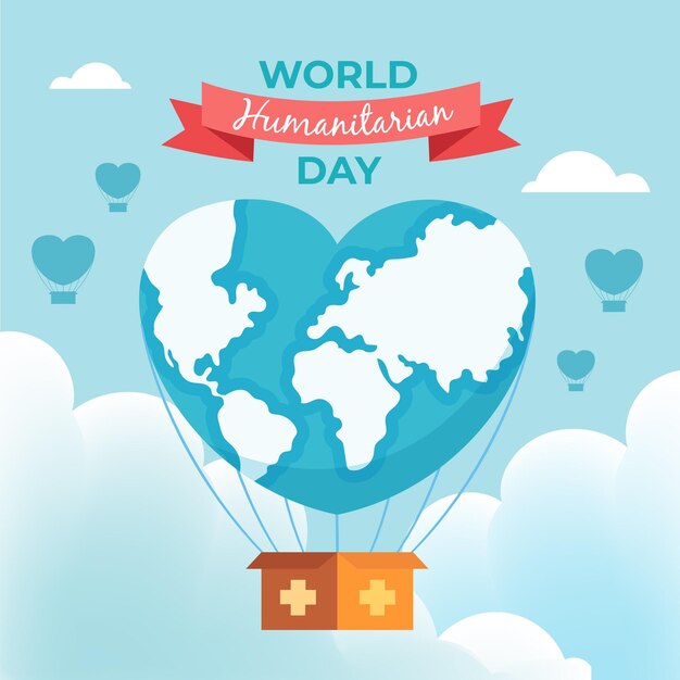 World humanitarian day with heart-shaped planet