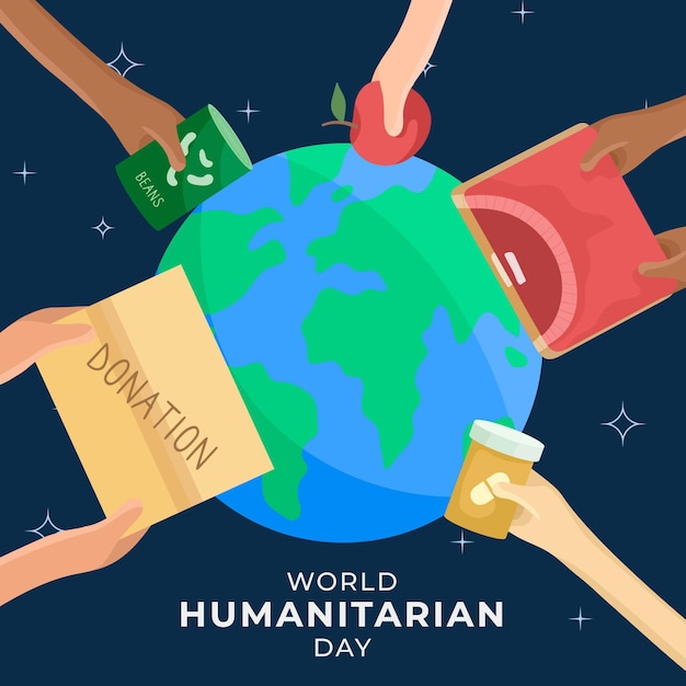 World humanitarian day with planet and hands