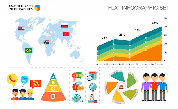 Free Vector world map and area chart template for presentation