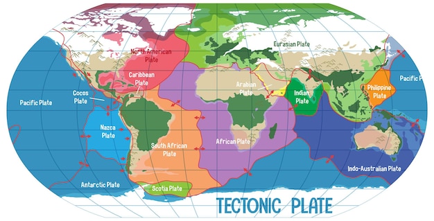 World Map Showing Tectonic Plates Boundaries