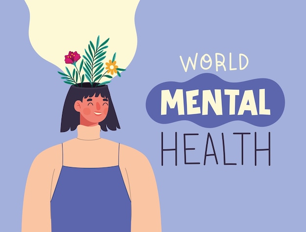 world mental health card with a woman