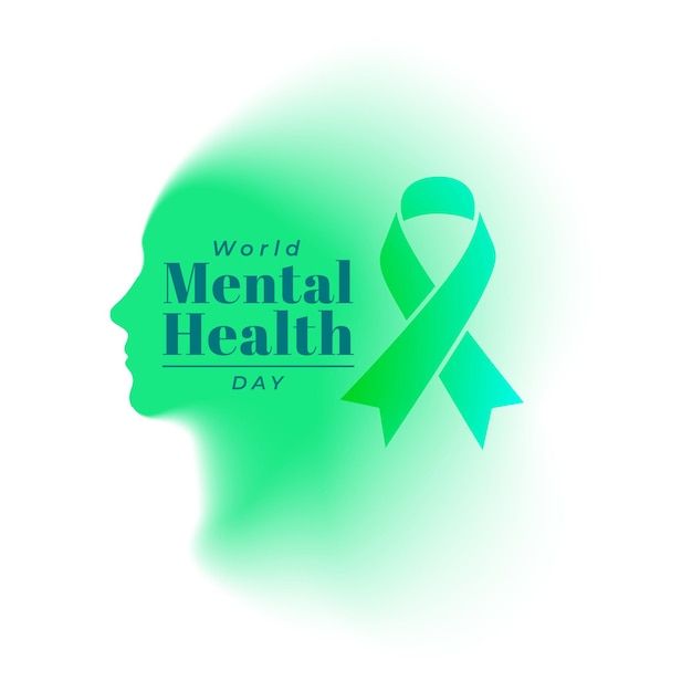 Free Vector world mental health day concept poster with ribbon and human head vector