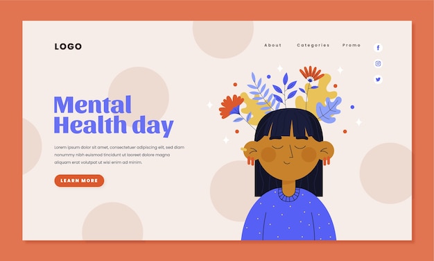 World mental health day flat design landing page template