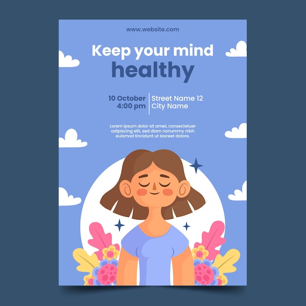 Free vector world mental health day flat design vertical flyer template