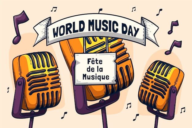 World music day hand drawn background