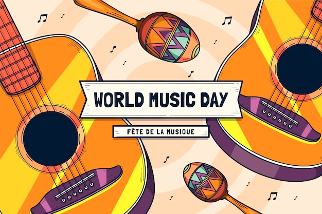 World music day hand drawn background