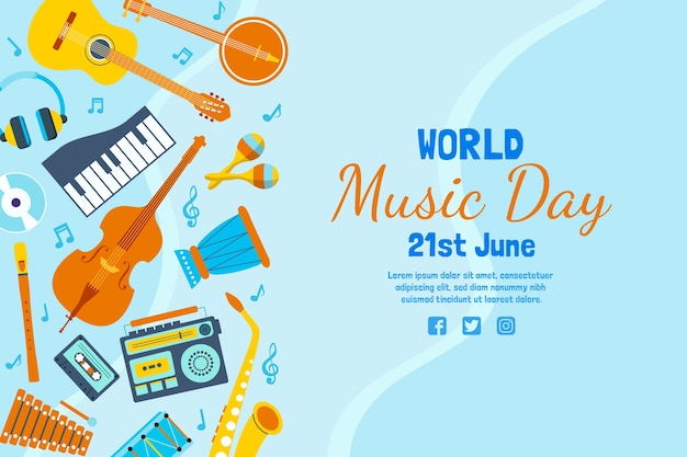 Free Vector world music day hand drawn flat background