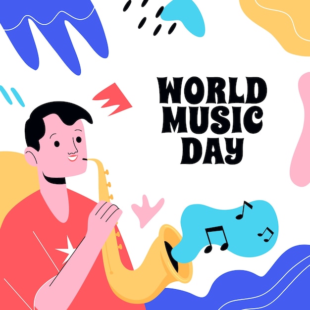 World music day hand drawn flat illustration