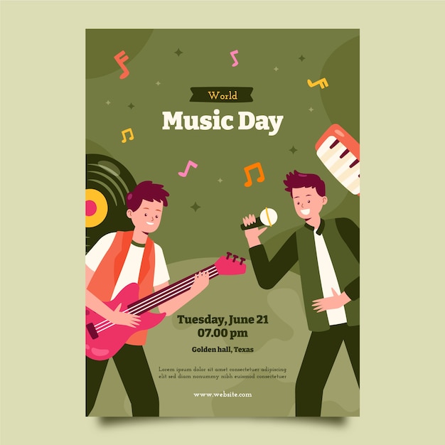 World music day hand drawn flat poster or flyer