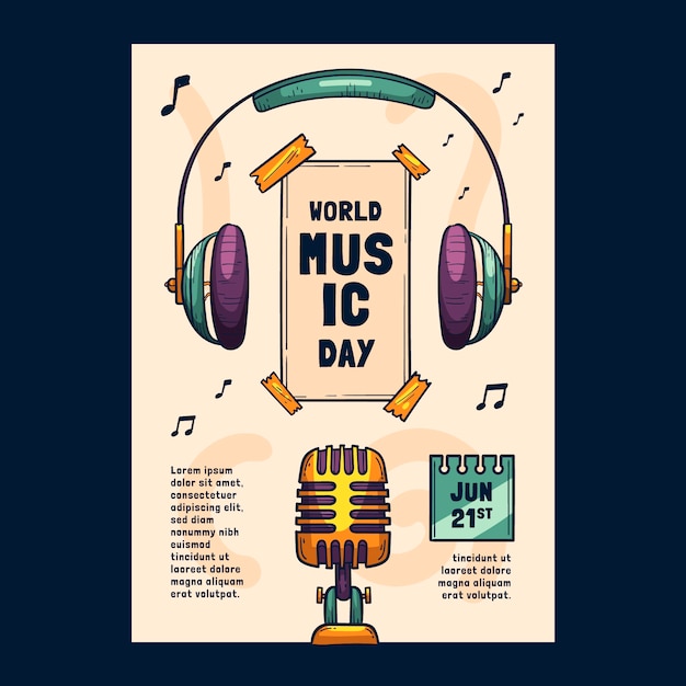 World music day hand drawn poster or flyer