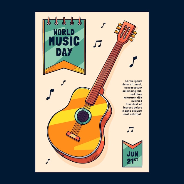 World music day hand drawn poster or flyer