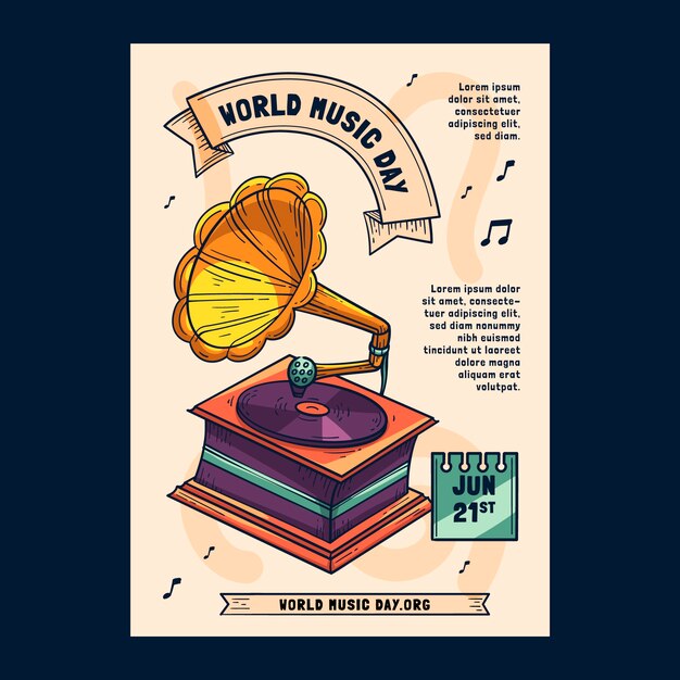 World music day hand drawn poster or flyer