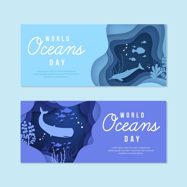 Free Vector world oceans day banner in paper style