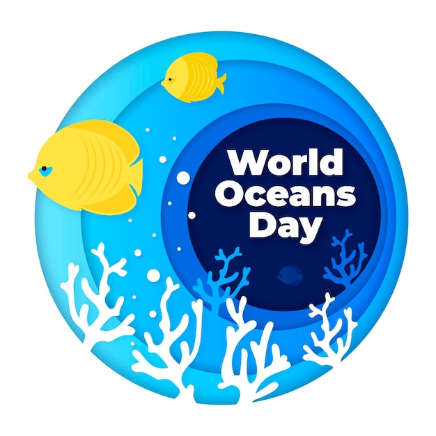 World oceans day celebration in paper style