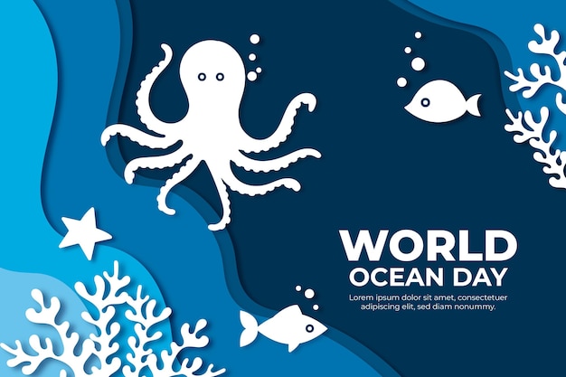 World oceans day concept in paper style