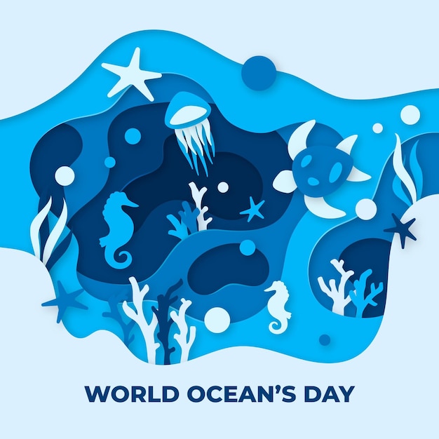 World oceans day concept in paper style