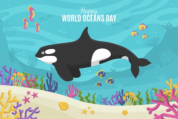 Free vector world oceans day hand drawn flat background