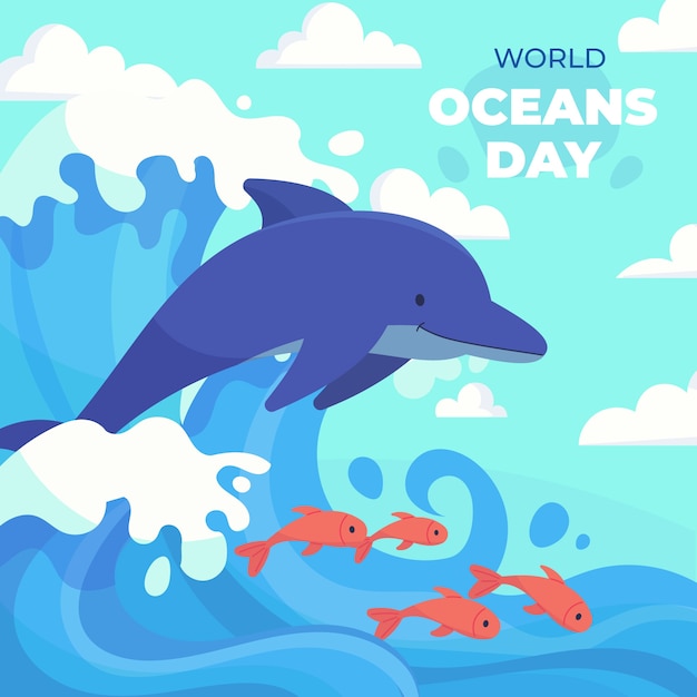 World oceans day hand drawn flat illustration