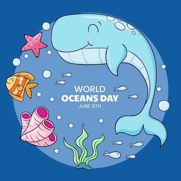 World oceans day hand drawn illustration