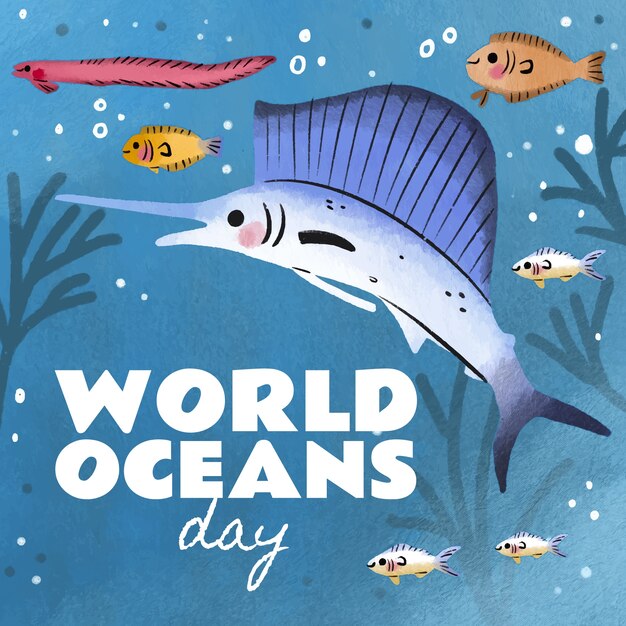 World oceans day hand drawn illustration