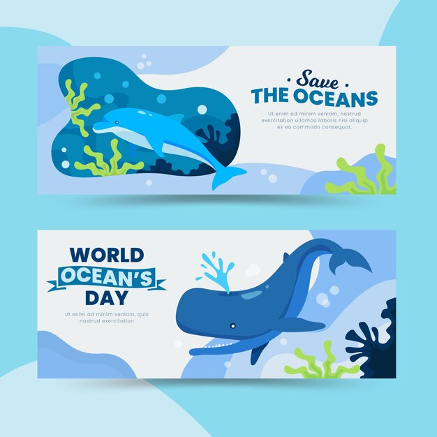 World oceans day horizontal banners