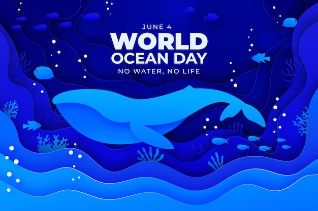 World oceans day paper style background