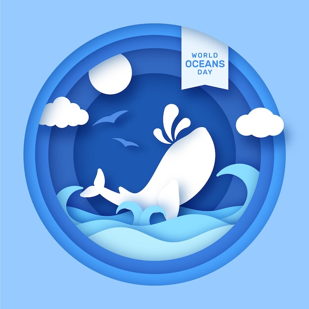 World oceans day in paper style concept