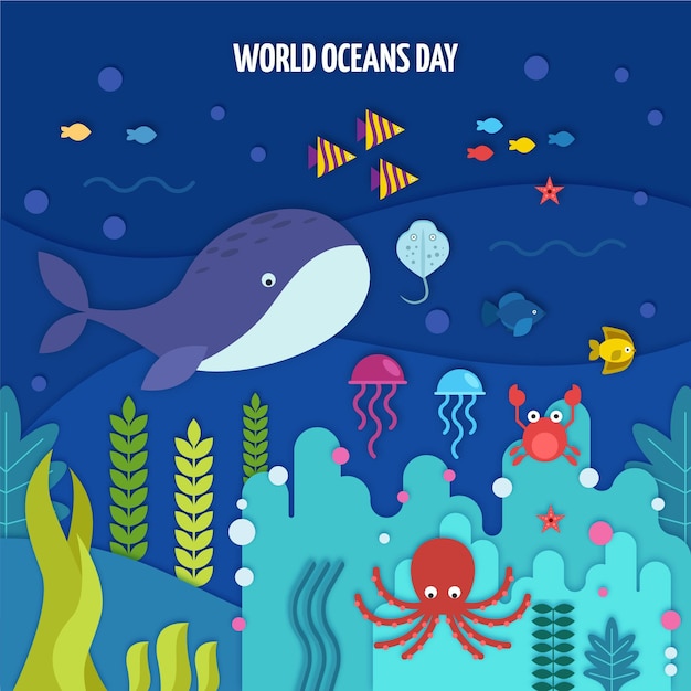 World oceans day in paper style