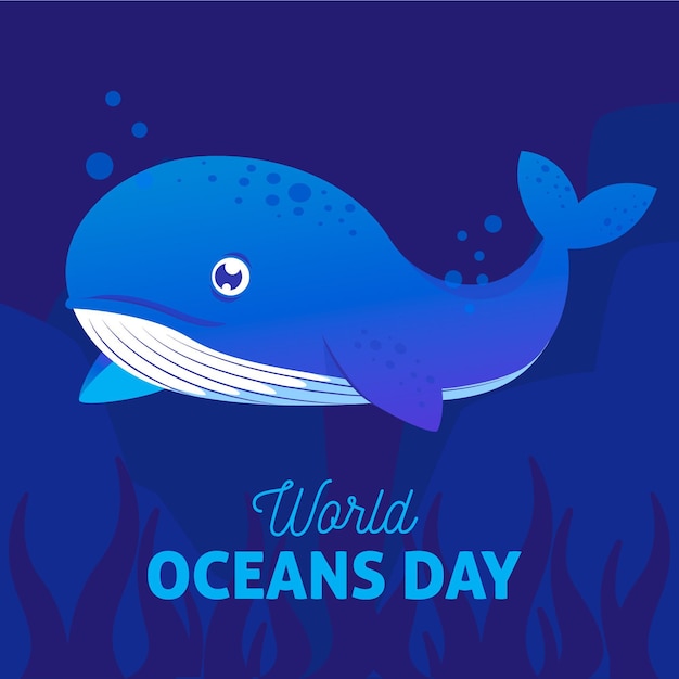 World oceans day with blue whale