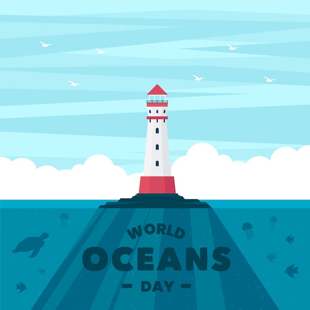 Free Vector world oceans day with lighthouse