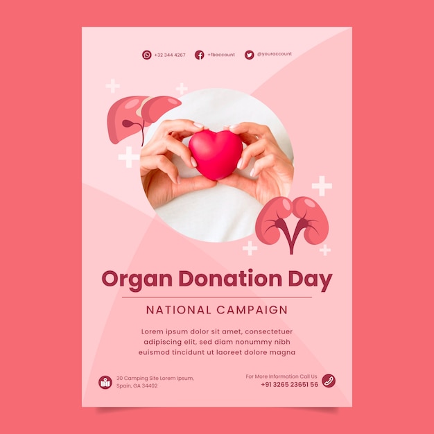 World organ donation day flat poster or flyer