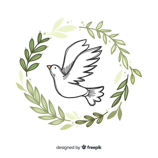 World peace day background with dove in hand drawn style