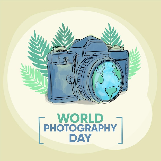 Free Vector world photography day camera and earth