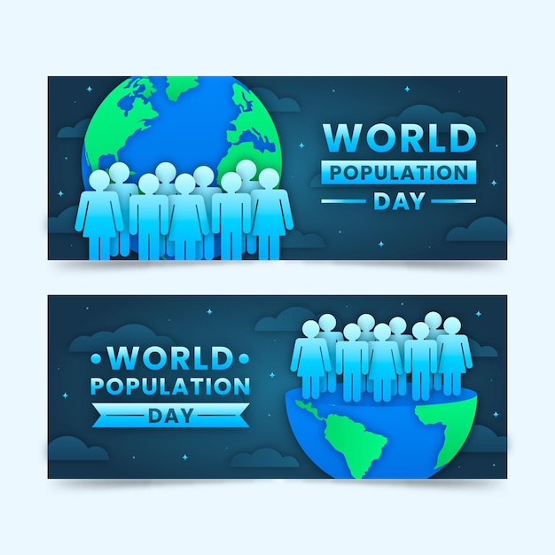 Free vector world population day banners set in paper style