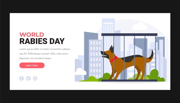 World rabies day hand drawn flat banner