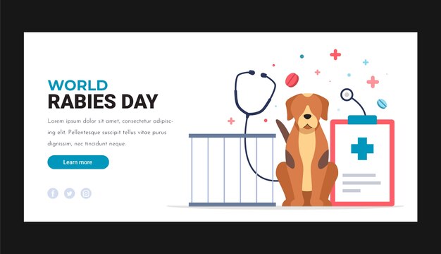 World rabies day hand drawn flat banner