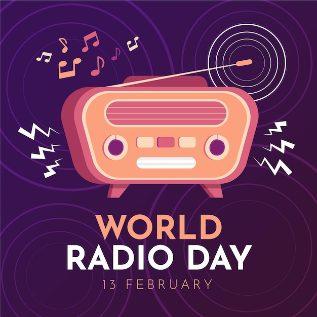 Free Vector world radio day hand drawn background with vintage radio