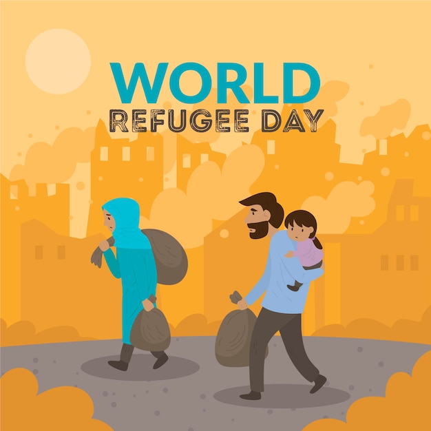 Free vector world refugee day drawing illustrated